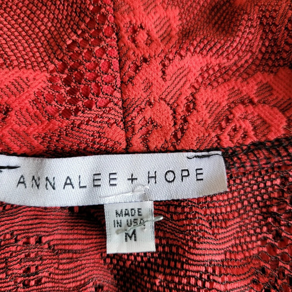 Annalee+Hope Red Black Lace Open Front Cardigan Blazer Style Size Women's Medium - Picture 6 of 6